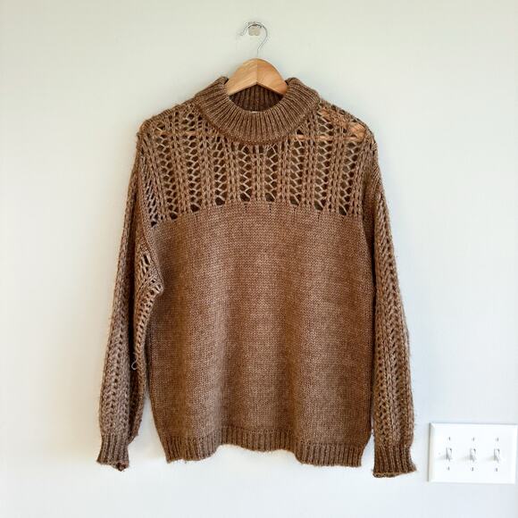 sita murt Sweaters - Sita Murt Anthropologie Wool Blend Mock Neck Crochet Pullover Sweater Brown 36